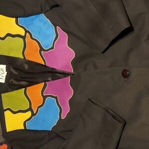 70s? 80s? 90s? Super dope over size retro coat with rainbow suede patch work